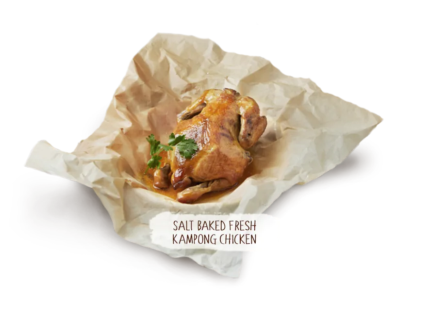 Salt baked fresh kampong chicken